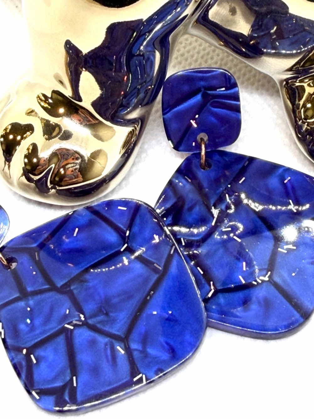 Blue Acrylic Patterned Drop Earrings